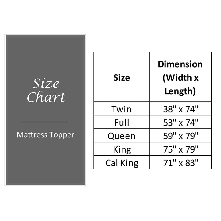 Topper size chart